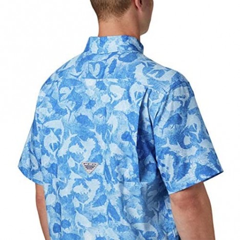 Columbia Men's Super Low Drag Short Sleeve Shirt Vivid Blue Inside Out Camo Large