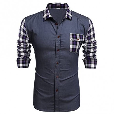 COOFANDY Men’s Fashion Long Sleeve Plaid Shirt Casual Check Shirts