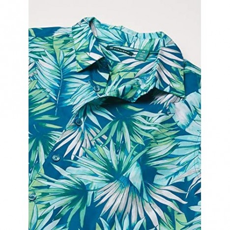 Cubavera Men's Big & Tall Tropical Print Short Sleeve Button-Down Shirt Crystal Teal 2X Large