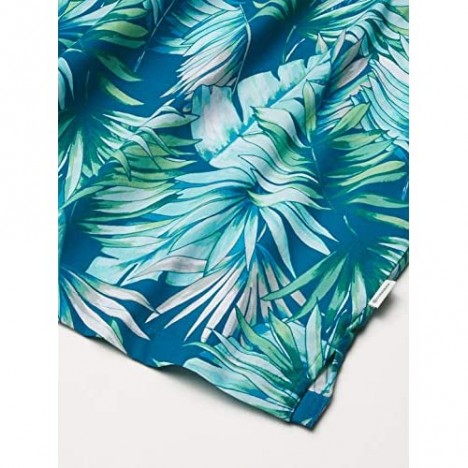 Cubavera Men's Big & Tall Tropical Print Short Sleeve Button-Down Shirt Crystal Teal 2X Large