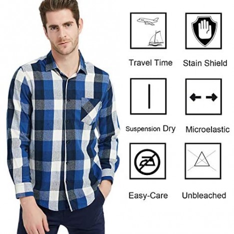 Ebind Men's Flannel Shirt Plaid Long Sleeve Non Iron Casual Button Up Shirt