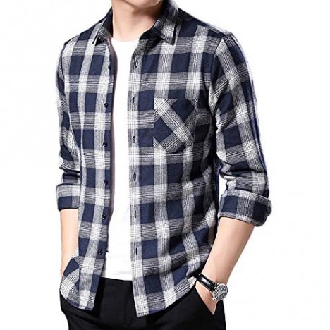 Ebind Men's Long Sleeve Plaid Shirt Casual Button Up Cotton Flannel Shirt Non Iron