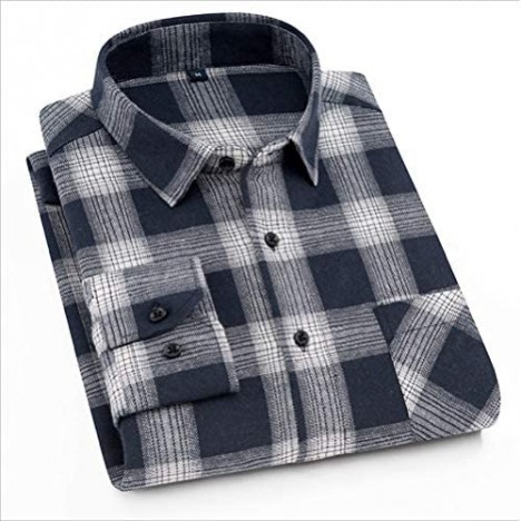 Ebind Men's Long Sleeve Plaid Shirt Casual Button Up Cotton Flannel Shirt Non Iron