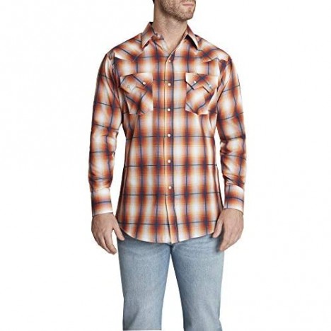 ELY CATTLEMAN Men's Tall Size Long Sleeve Textured Plaid Western Shirt