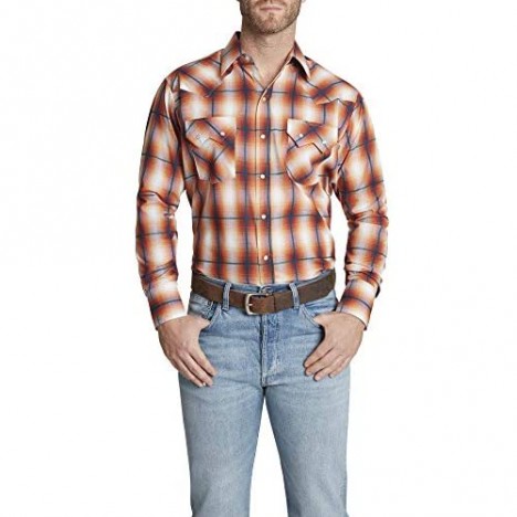 ELY CATTLEMAN Men's Tall Size Long Sleeve Textured Plaid Western Shirt