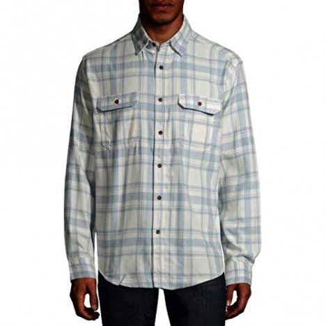 George Clothing Men's Long Sleeve Flannel Shirt (White & Blue Plaid Large 42/44)