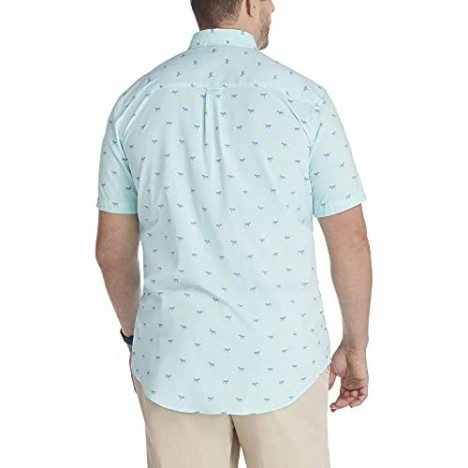 IZOD Men's Big & Tall Tall Breeze Short Sleeve Button Down Patterned Shirt Blue Tint Dog XX-Large Big