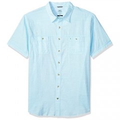 IZOD Men's Tall Size Slim Fit Saltwater Dockside Chambray Short Sleeve Button Down Solid Shirt