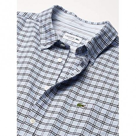 Lacoste Men's Short Sleeve Regular Fit Checkered Oxford Shirt