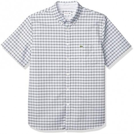 Lacoste Men's Short Sleeve Regular Fit Checkered Oxford Shirt