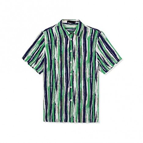 Lars Amadeus Men's Casual Summer Hawaiian Short Sleeve Button Down Color Block Vertical Striped Print Shirt