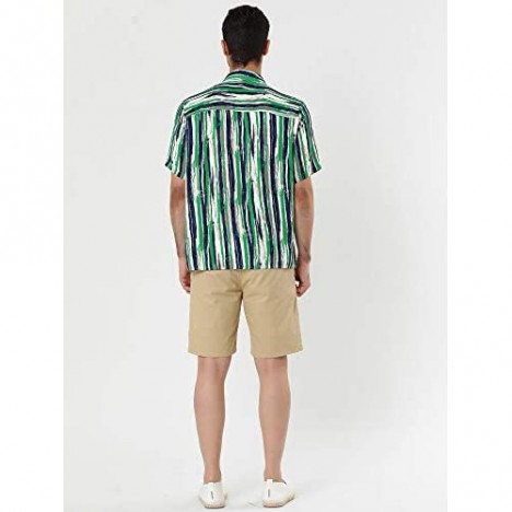 Lars Amadeus Men's Casual Summer Hawaiian Short Sleeve Button Down Color Block Vertical Striped Print Shirt
