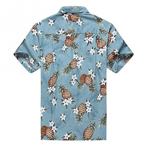 Made in Hawaii Men's Hawaiian Shirt Aloha Shirt Golden Pineapple in Vintage Blue