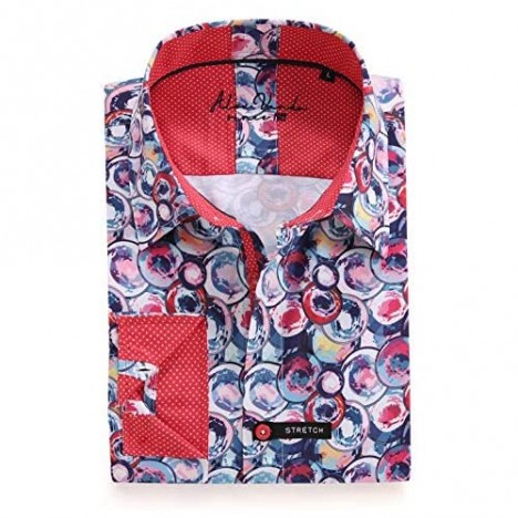 Men's Dress Shirts Long Sleeve Regular Fit Print Casual Button Down Shirts Red XXL