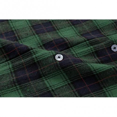 Mens Plaid Flannel Shirt Long Sleeves Button Down Collar Regular-fit Shirts with Pockets