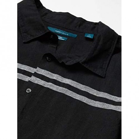 Perry Ellis Men's Big & Tall Chest Stripe Linen Short Sleeve Button-Down Shirt