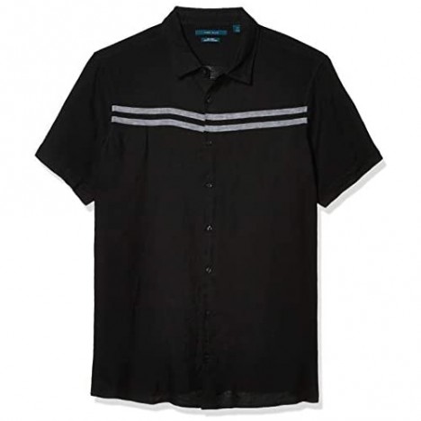 Perry Ellis Men's Big & Tall Chest Stripe Linen Short Sleeve Button-Down Shirt