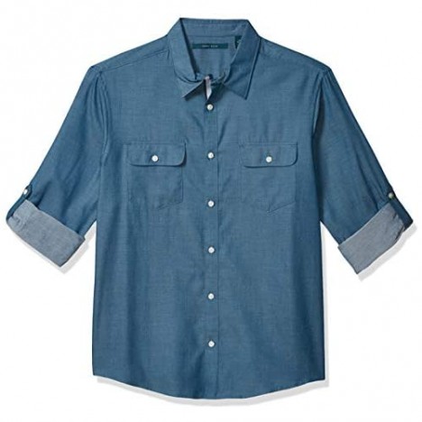 Perry Ellis Men's Big & Tall Long Sleeve Solid Twill Untucked Shirt