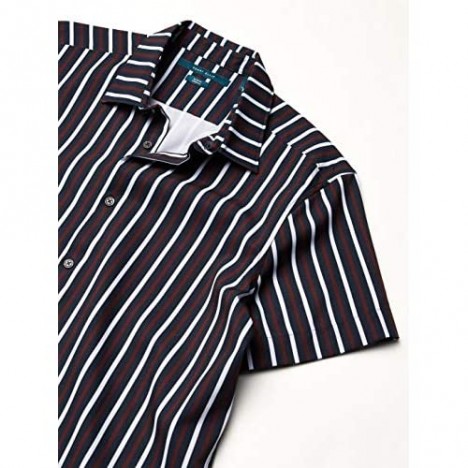 Perry Ellis Men's Vertical Stripe Print Stretch Short Sleeve Button-Down Shirt