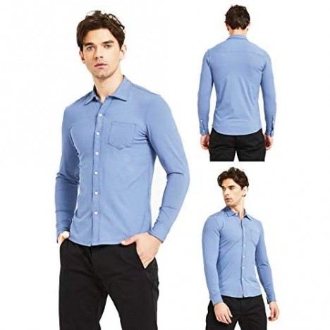Safort Men's Basic Stretch Button Down Shirt with Long Sleeve Slim Fit Dress Shirt