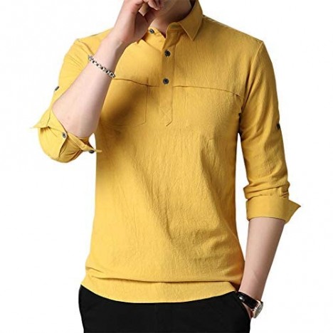 Womleys Mens Pockets Front Long Sleeve Slim Fit Casual Cotton Button Down Dress Shirts