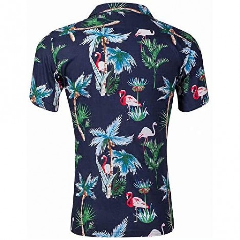 XI PENG Men's Hawaiian Floral Print Short Sleeve Camp-Collar Casual Button Down Shirt