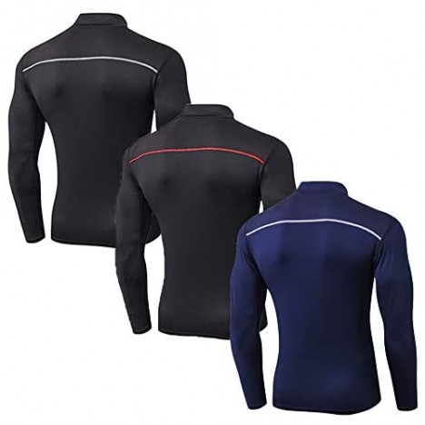 3 Packs Mens Compression Shirt 1/4 Zip Pullovers Camo Long Sleeve Cool Dry Fit T-Shirts Gym Training Running Workout Shirts