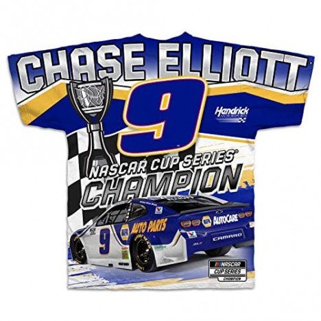 Checkered Flag Chase Elliott 2020 NASCAR Cup Series Championship Sublimated Total Print T-Shirt White