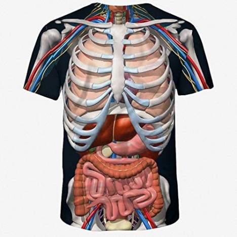 Emlyn Adrian Skeleton Internal Organs 3D Printed Round Neck Short-Sleeved Anime T-Shirt