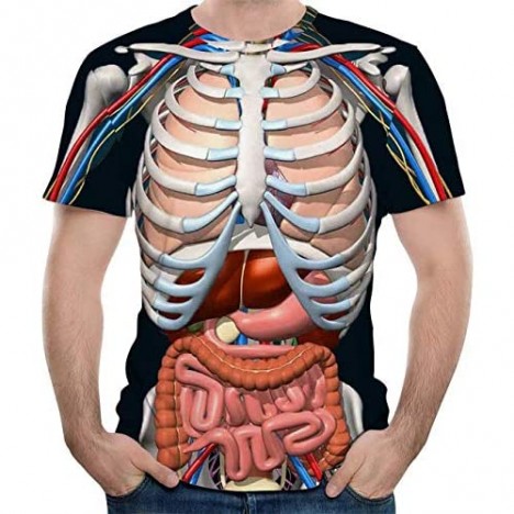 Emlyn Adrian Skeleton Internal Organs 3D Printed Round Neck Short-Sleeved Anime T-Shirt