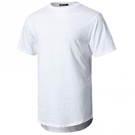 GIVON Mens Lightweight Hipster Hip Hop Elong Round Hemline Tri-Blend Rayon Modal Cotton Crewneck T-Shirt