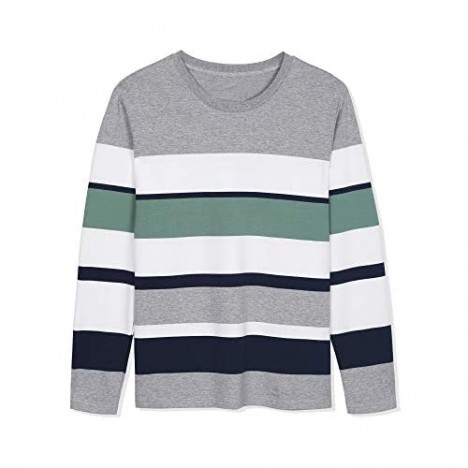 Lars Amadeus Men's Pullover Color Block Round Neck Casual Long Sleeve Striped Tshirt