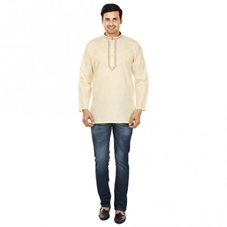 Maple Clothing Fashion Shirt Embroidered Men's Short Kurta Cotton Indian Dress
