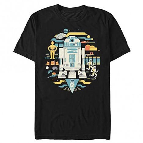 STAR WARS Men's R2-d2 Flat Globe T-Shirt