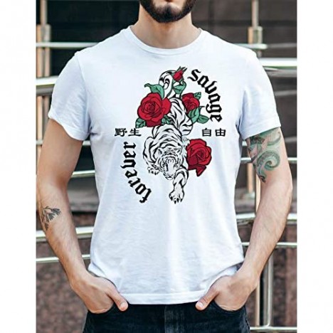 ZIAH FASHION 100% Cotton Unisex Streetwear Vinage Tiger Cheetah Eagle Flower Japanese Style Tattoo Graphic T Shirts