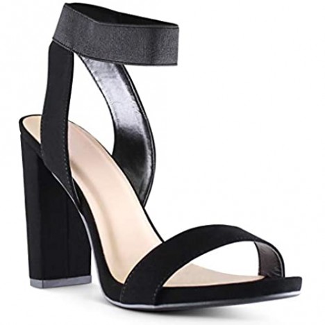 AFFORDABLE FOOTWEAR Women's Open Toe Ankle Strap Chunky High Heels Dress Sandals