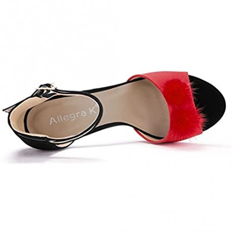 Allegra K Women's Color Block Pom Pom Decor Heels Sandals