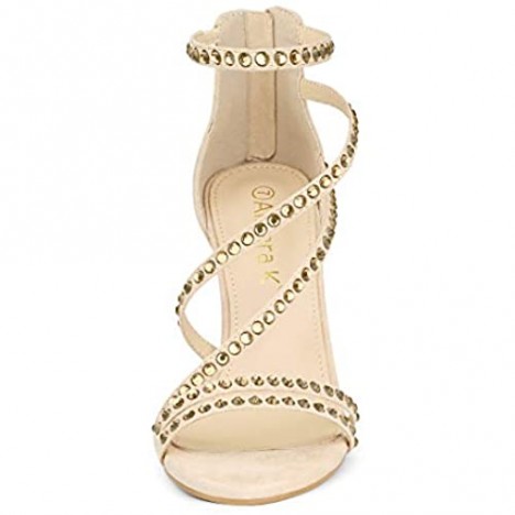 Allegra K Women's Rhinestone Heel Zipper Strappy Stiletto Heels Sandals