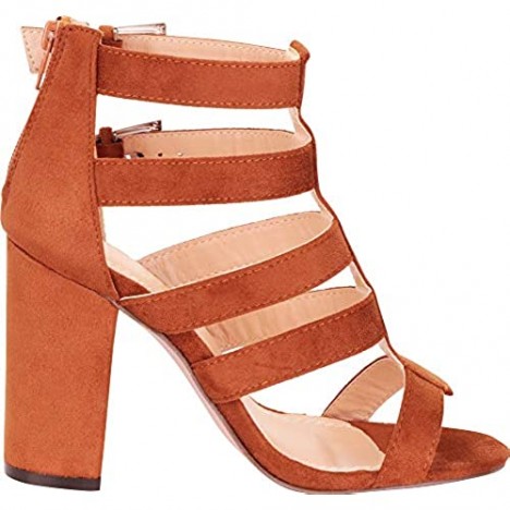 Cambridge Select Women's Open Toe Strappy Cutout Caged Chunky Block Heel Gladiator Sandal