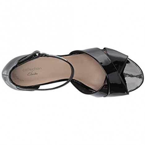 Clarks Women's Adriel Cove Heeled Sandal Black Patent Synthetic 65 W US