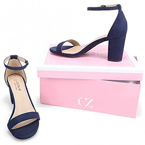 CZ CUZOF Women's Block Chunky Heels Sandals 3 Inch Open Toe Ankle Strap Wedding Party Dress Pump Shoes