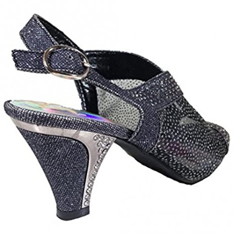 First Sight Womens Open Toe Mid Heel Wedding Rhinestone Sandal Shoes Kinmi03