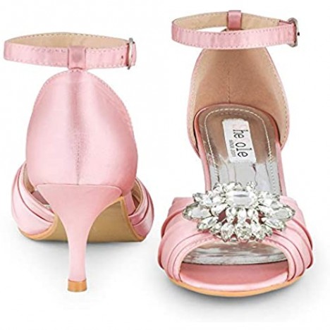 Mid High Heels for Women Bridesmaid Bridal Evening Dress Shoes Sandals Peep Toe