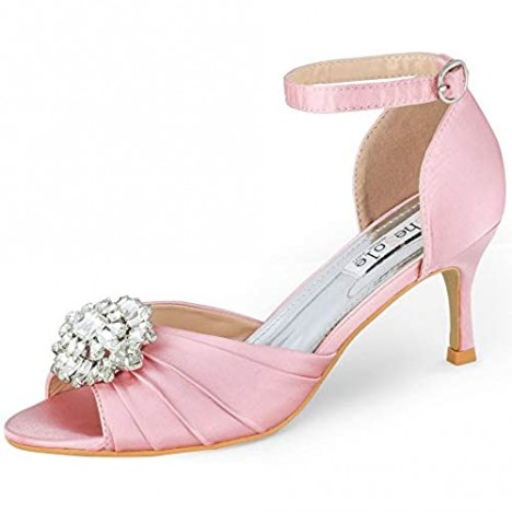 Mid High Heels for Women Bridesmaid Bridal Evening Dress Shoes Sandals Peep Toe