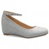 Olivia K Womens Round Toe Med Low Heel Glitter Wedge with Ankle Strap - Classic Comfortable