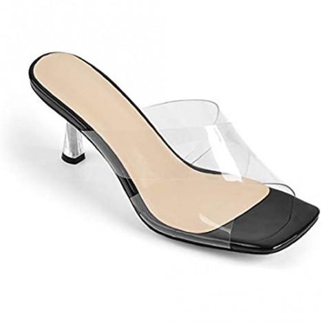 Richealnana Women's Clear Stiletto Heels Mules Styles Slip On Cross Strap Classic Party Square Toe Sandals