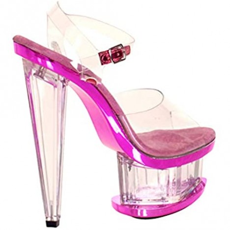 The Highest Heel Women's Spectrum Series 21 6 Prism Heel with Clear Vinyl Upper and Ankle Strap Platform Sandal