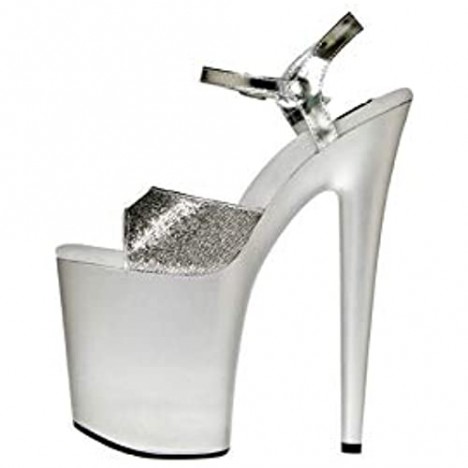 The Highest Heel Women's Zena Series 8 Heel Sandal with Glitter Upper and Metallic Quarter Strap Platform