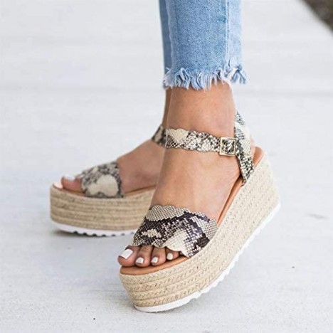 Womens Flatform Sandals Strappy Espadrille Low Wedge Heeled Platform Ankle Strap Summer Shoes