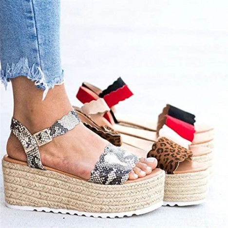Womens Flatform Sandals Strappy Espadrille Low Wedge Heeled Platform Ankle Strap Summer Shoes